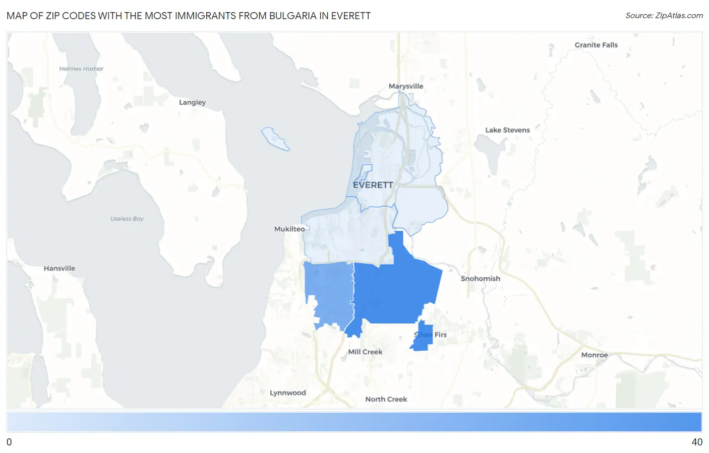 Zip Codes with the Most Immigrants from Bulgaria in Everett Map