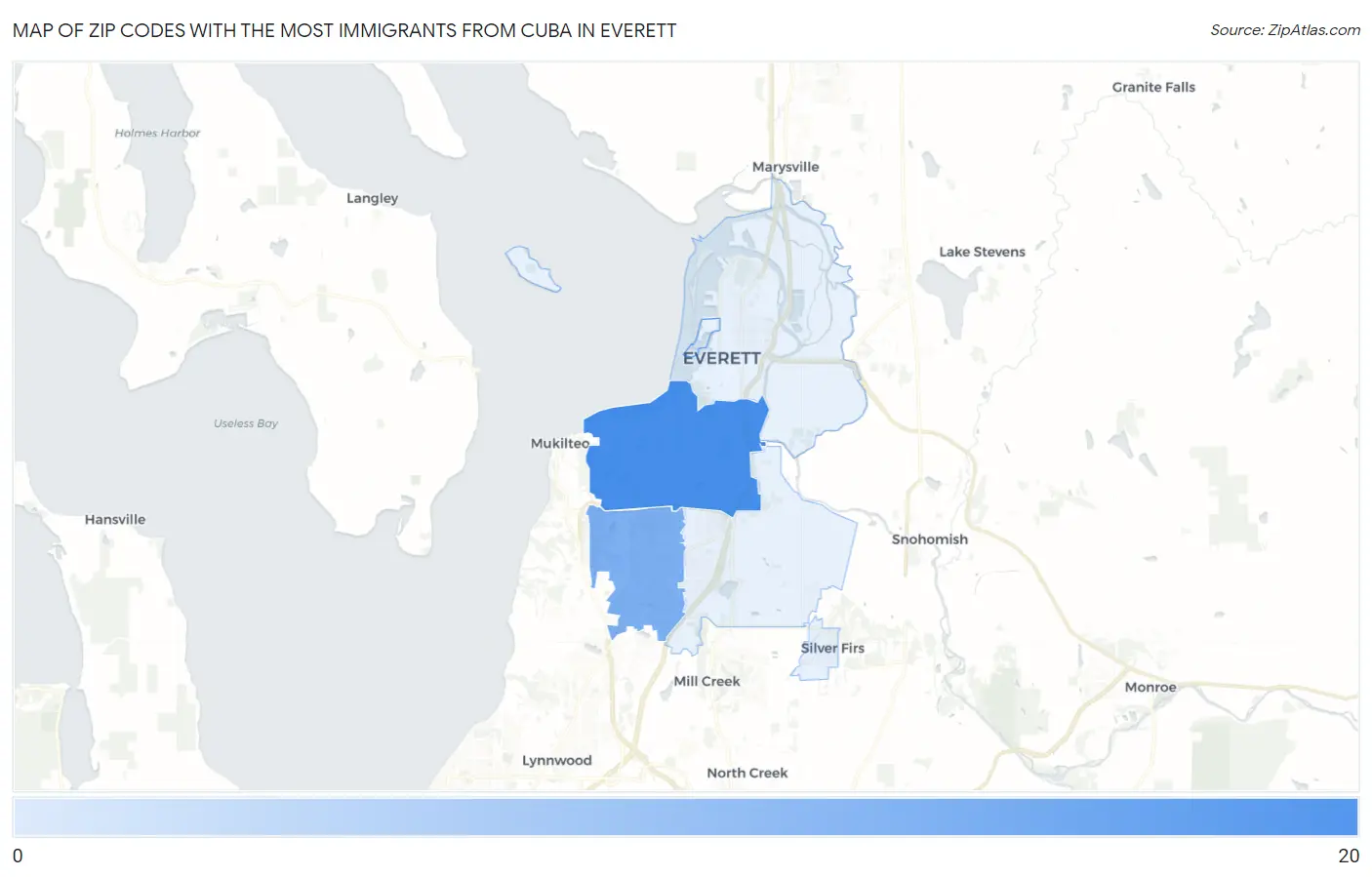 Zip Codes with the Most Immigrants from Cuba in Everett Map