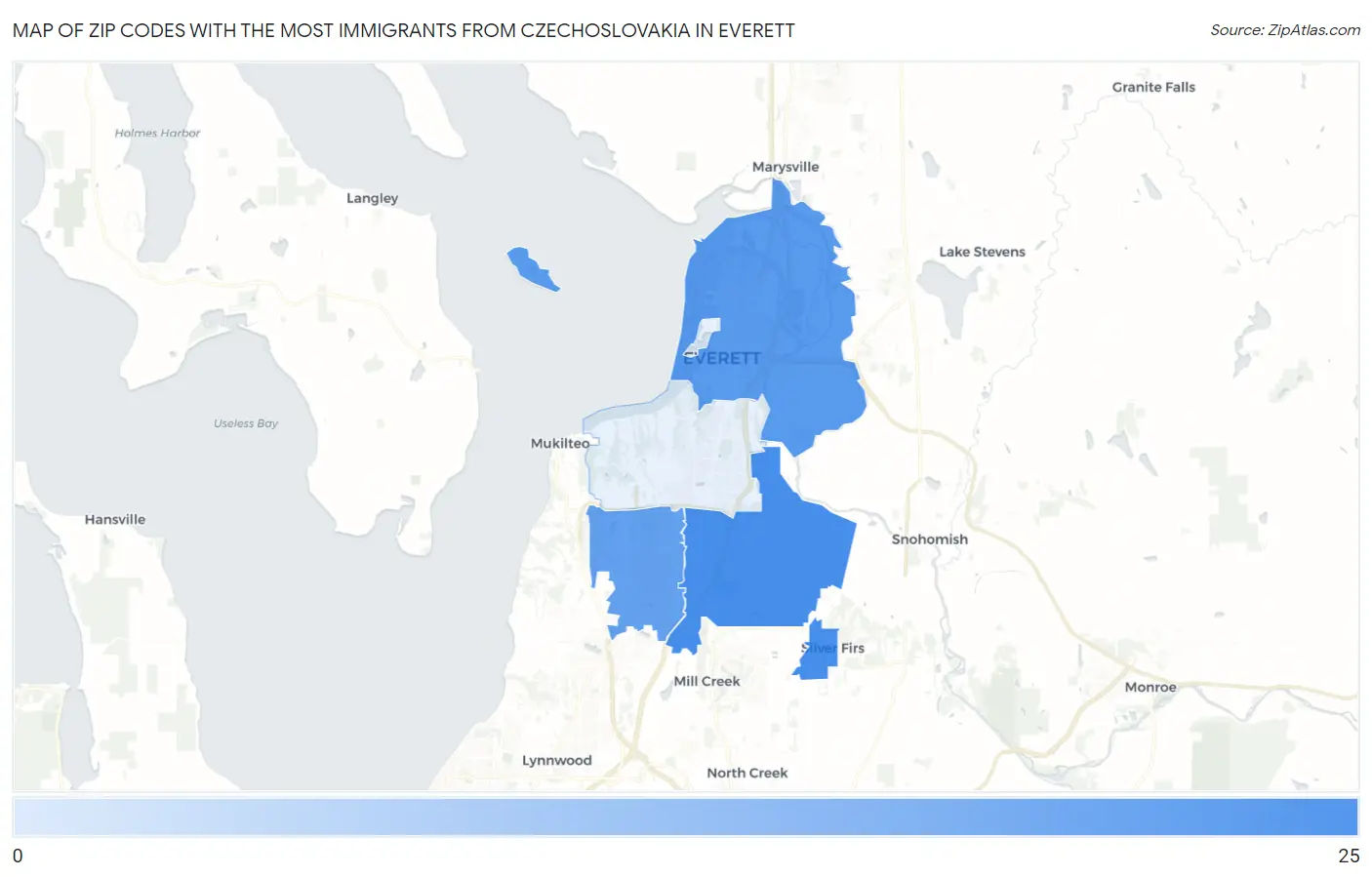 Zip Codes with the Most Immigrants from Czechoslovakia in Everett Map