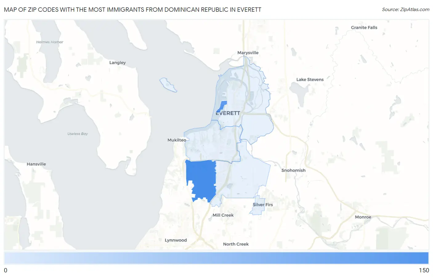 Zip Codes with the Most Immigrants from Dominican Republic in Everett Map