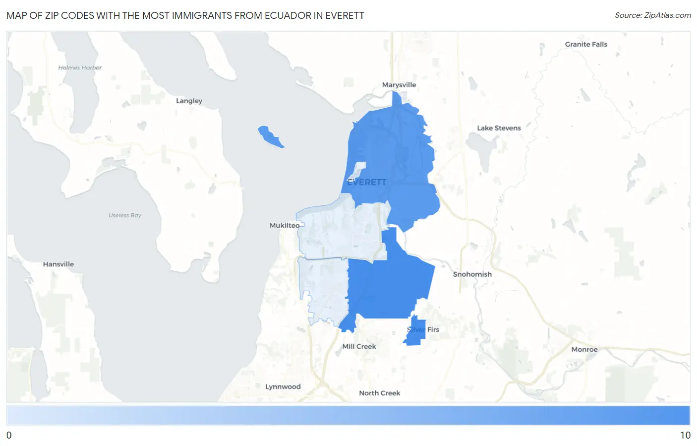 Zip Codes with the Most Immigrants from Ecuador in Everett Map