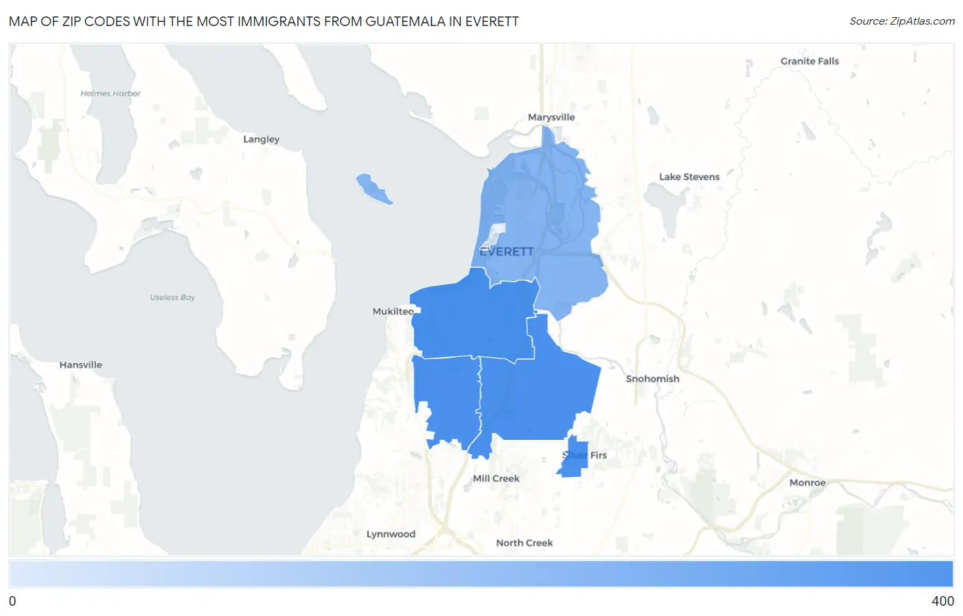 Zip Codes with the Most Immigrants from Guatemala in Everett Map