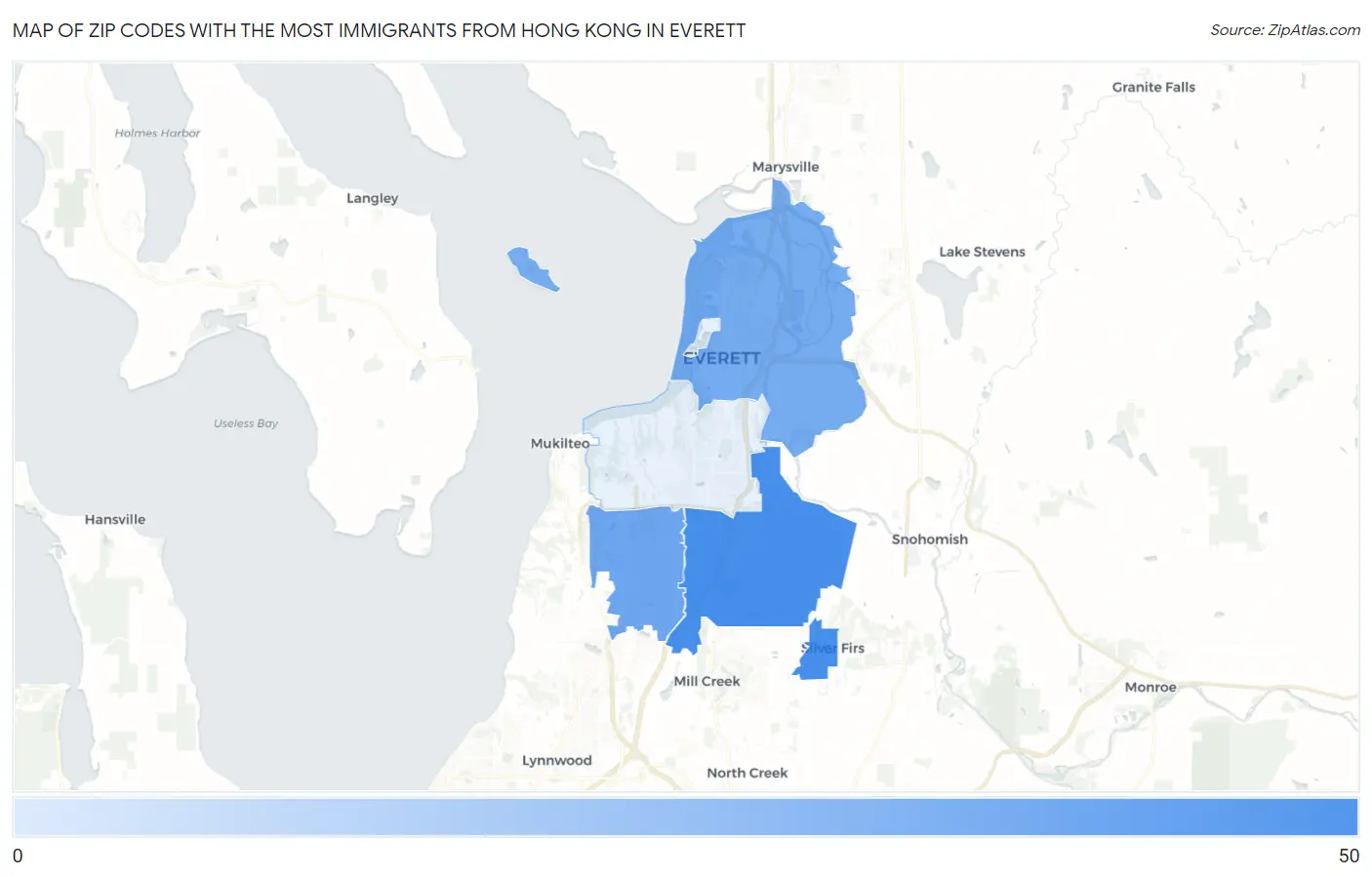 Zip Codes with the Most Immigrants from Hong Kong in Everett Map