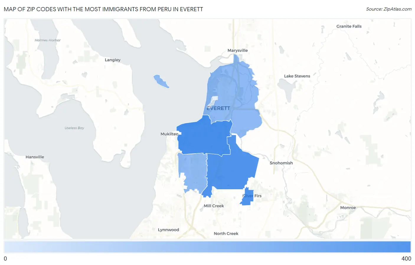 Zip Codes with the Most Immigrants from Peru in Everett Map