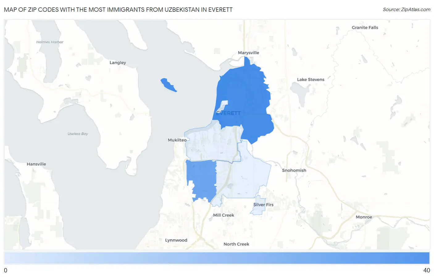Zip Codes with the Most Immigrants from Uzbekistan in Everett Map