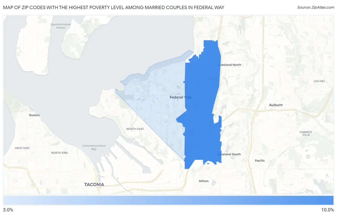 Zip Codes with the Highest Poverty Level Among Married Couples in Federal Way Map