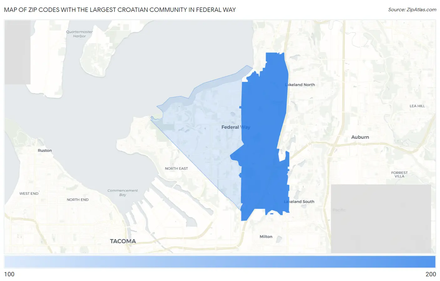 Zip Codes with the Largest Croatian Community in Federal Way Map