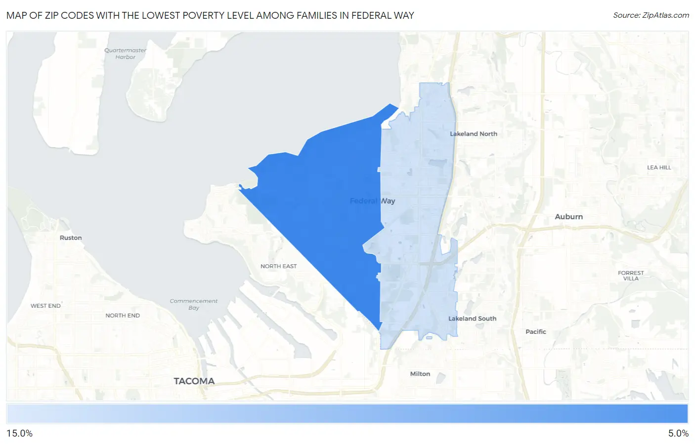 Zip Codes with the Lowest Poverty Level Among Families in Federal Way Map