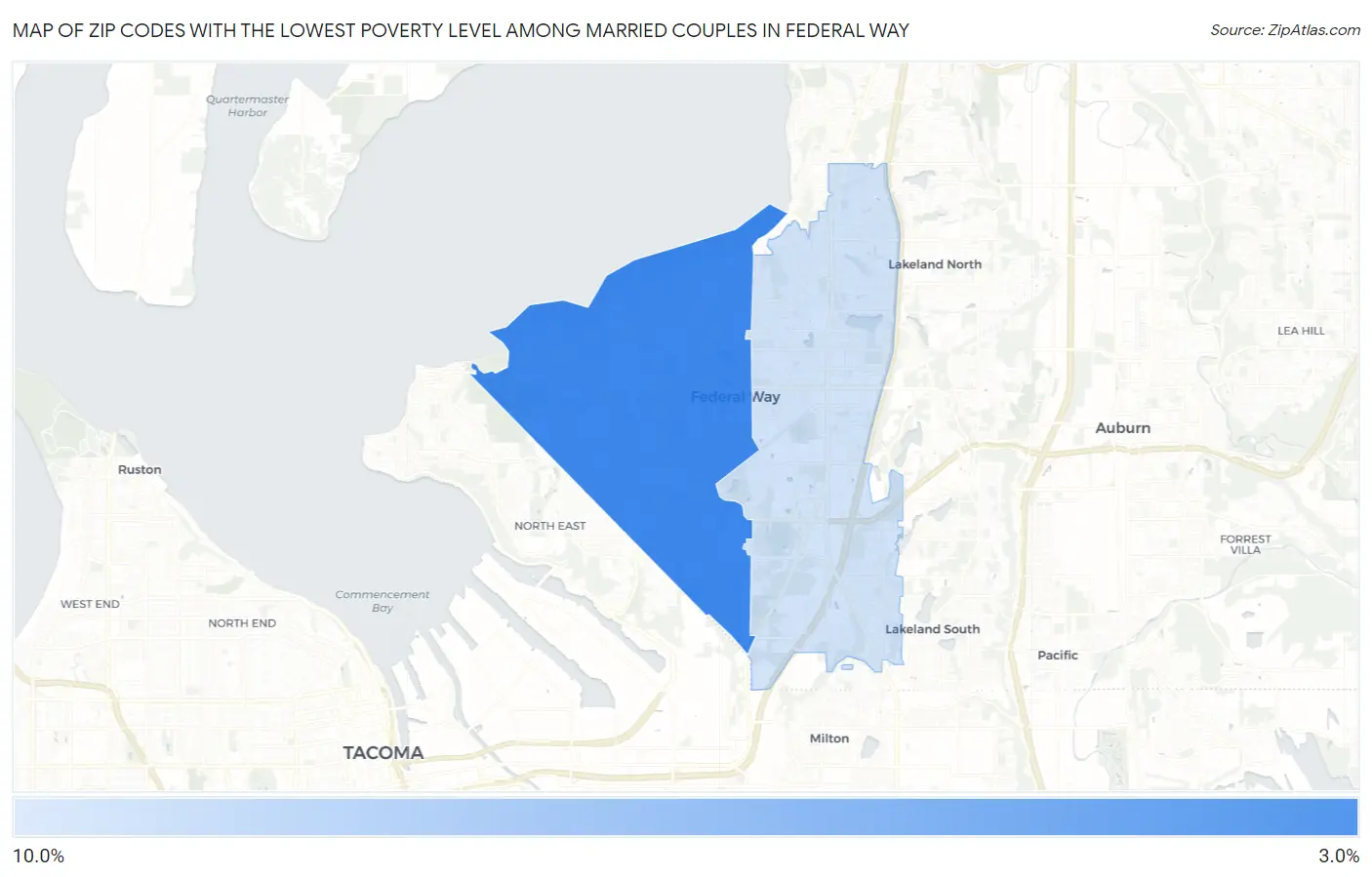 Zip Codes with the Lowest Poverty Level Among Married Couples in Federal Way Map