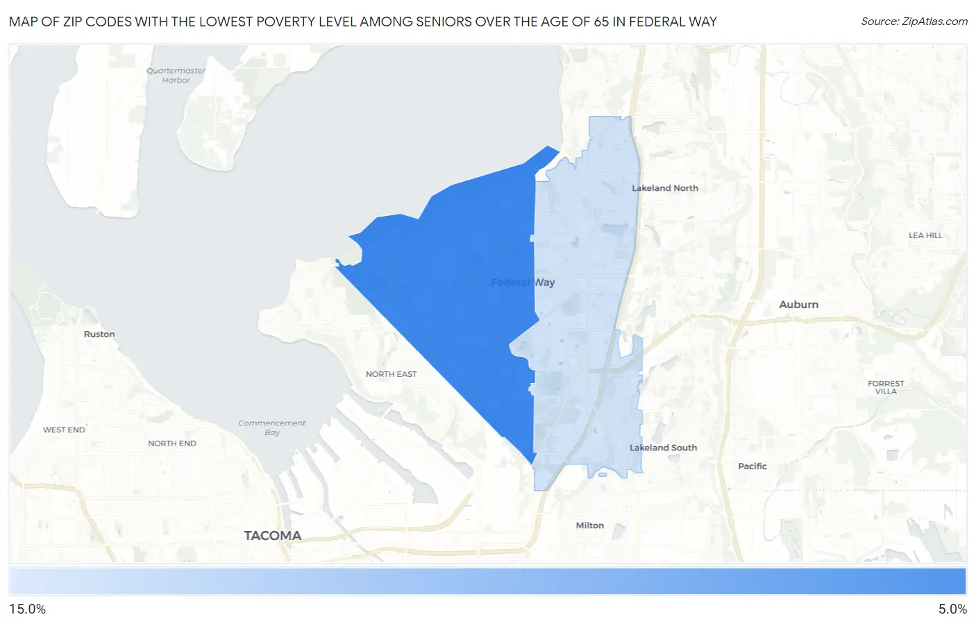 Zip Codes with the Lowest Poverty Level Among Seniors Over the Age of 65 in Federal Way Map