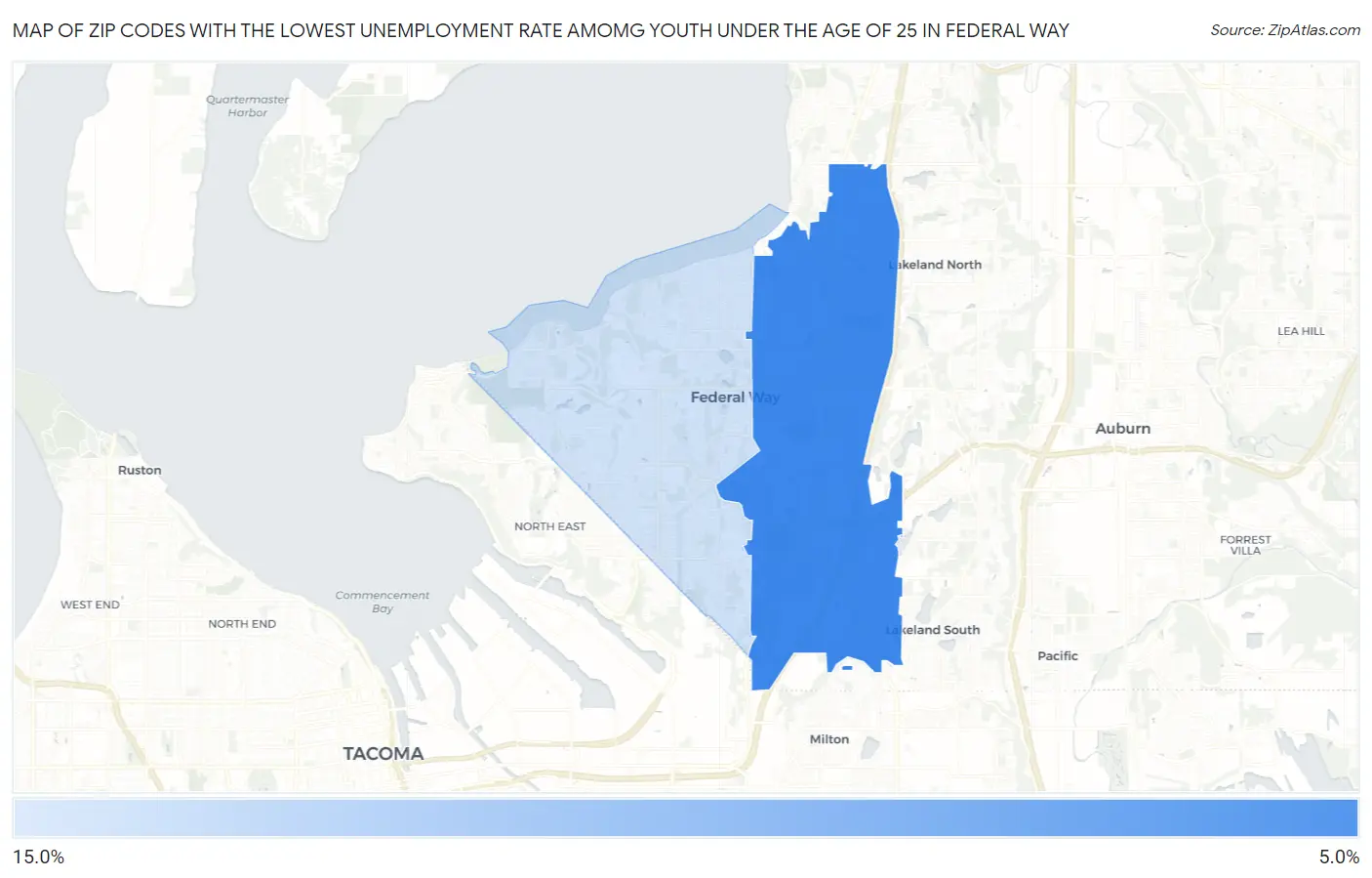 Zip Codes with the Lowest Unemployment Rate Amomg Youth Under the Age of 25 in Federal Way Map