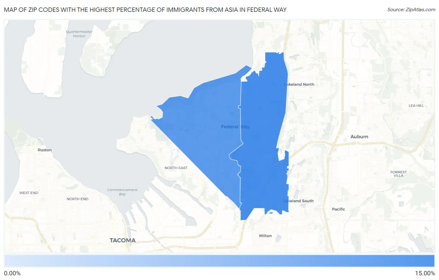 Zip Codes with the Highest Percentage of Immigrants from Asia in Federal Way Map