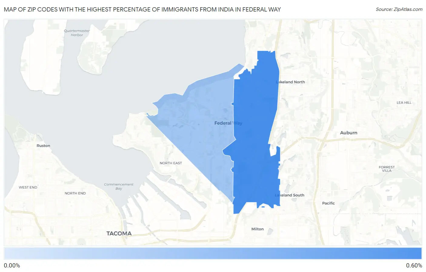 Zip Codes with the Highest Percentage of Immigrants from India in Federal Way Map