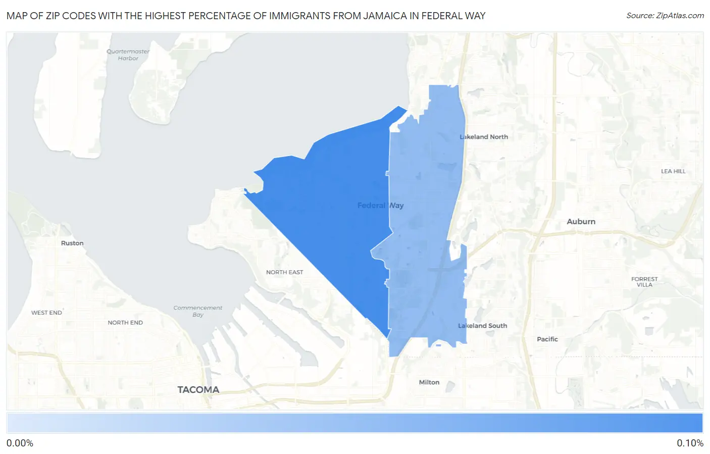 Zip Codes with the Highest Percentage of Immigrants from Jamaica in Federal Way Map