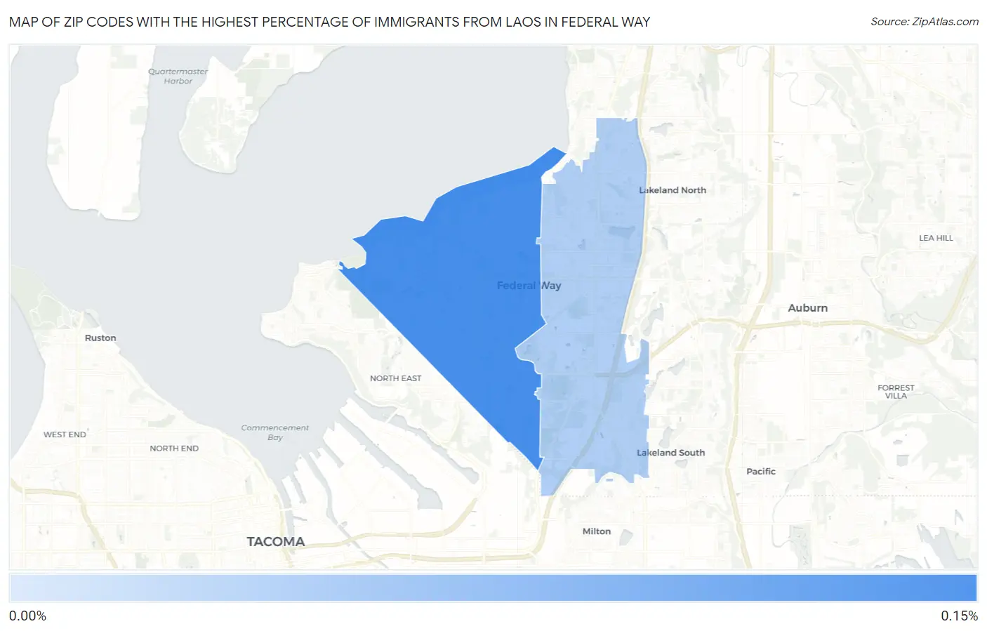 Zip Codes with the Highest Percentage of Immigrants from Laos in Federal Way Map