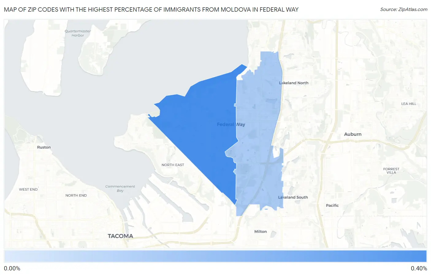 Zip Codes with the Highest Percentage of Immigrants from Moldova in Federal Way Map