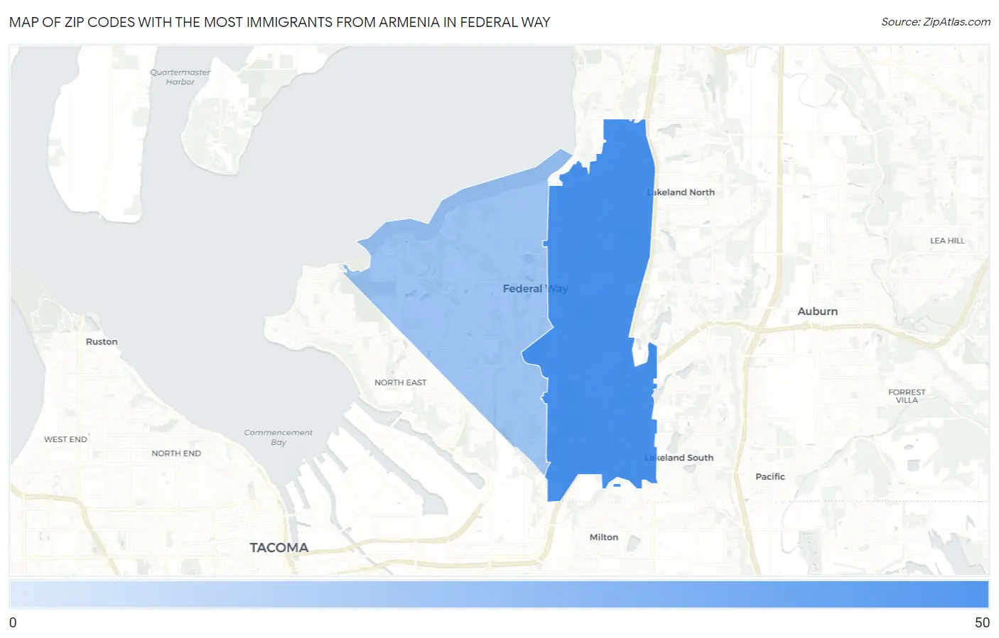 Zip Codes with the Most Immigrants from Armenia in Federal Way Map