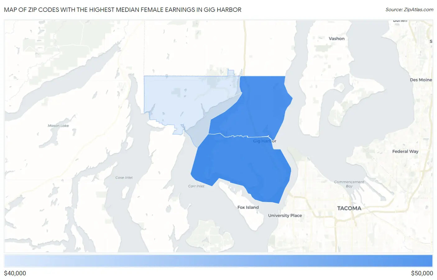 Zip Codes with the Highest Median Female Earnings in Gig Harbor Map