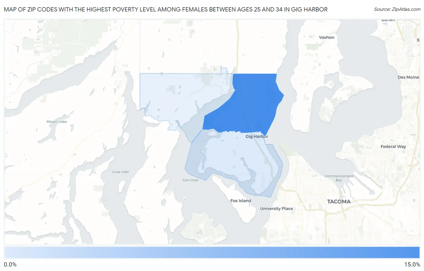Zip Codes with the Highest Poverty Level Among Females Between Ages 25 and 34 in Gig Harbor Map