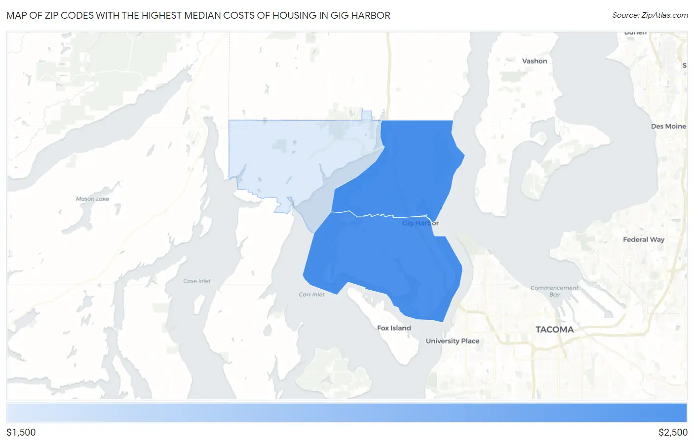 Zip Codes with the Highest Median Costs of Housing in Gig Harbor Map