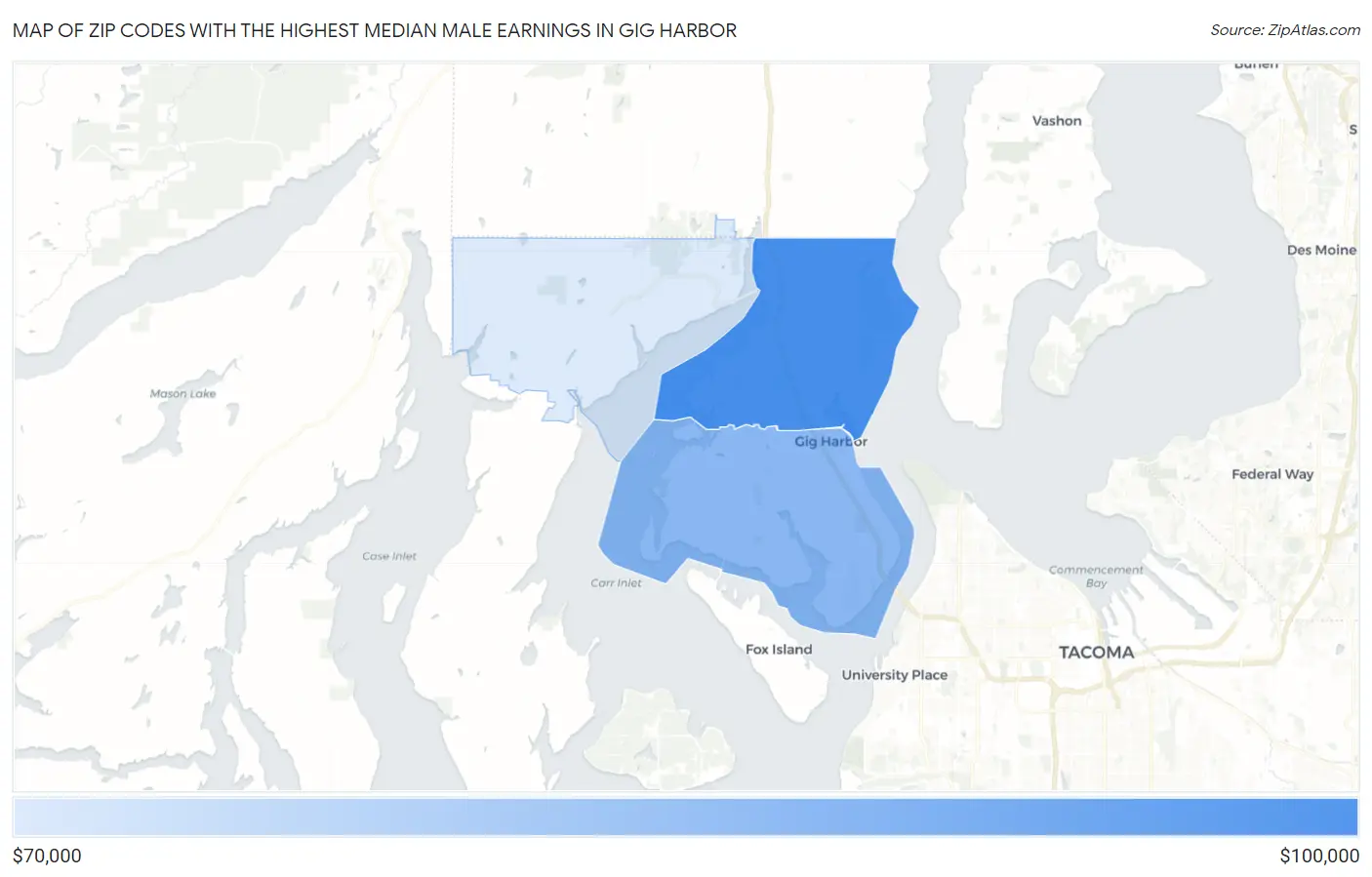 Zip Codes with the Highest Median Male Earnings in Gig Harbor Map