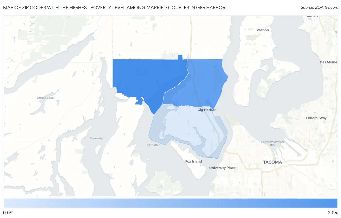 Zip Codes with the Highest Poverty Level Among Married Couples in Gig Harbor Map