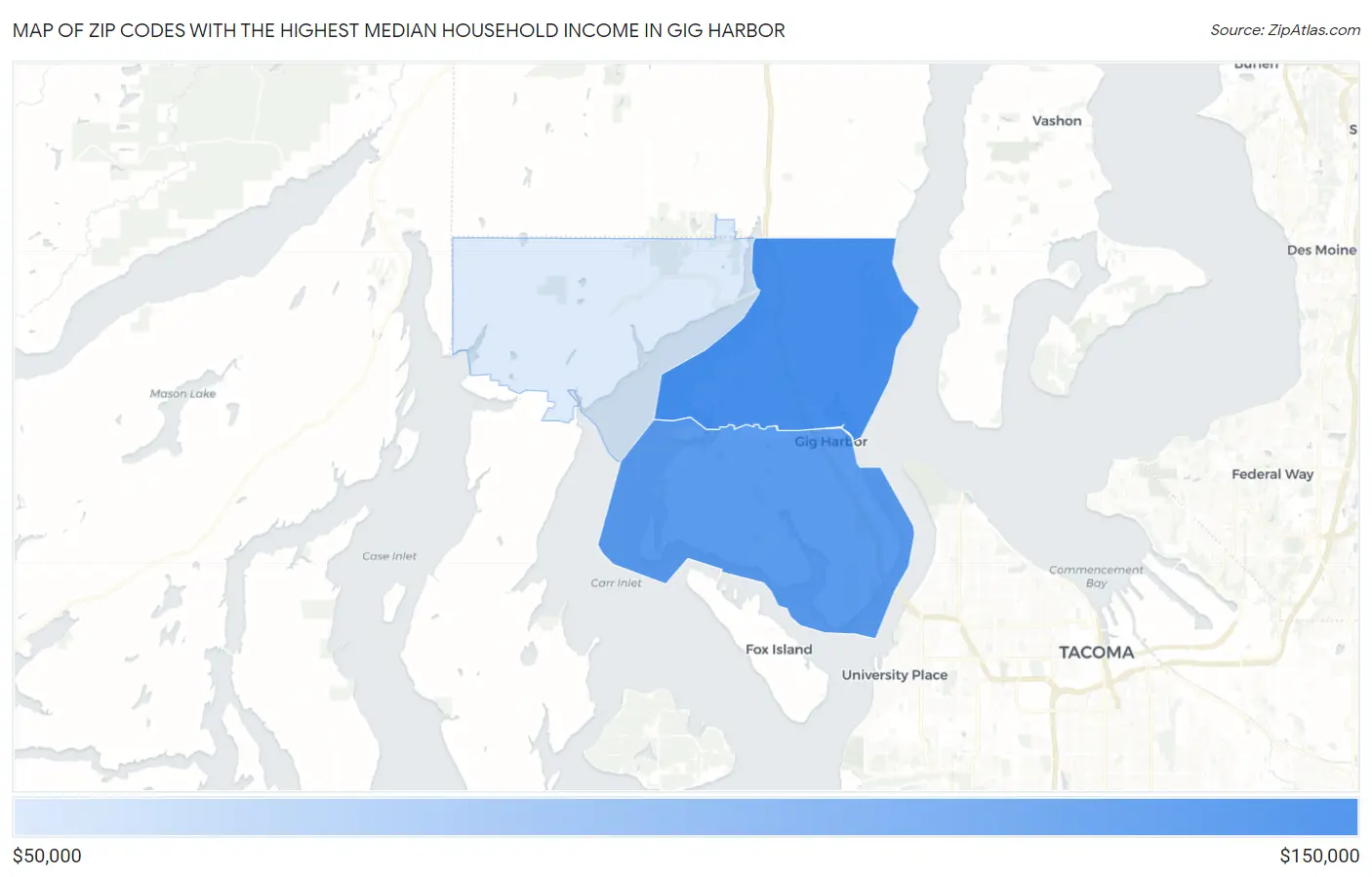 Zip Codes with the Highest Median Household Income in Gig Harbor Map