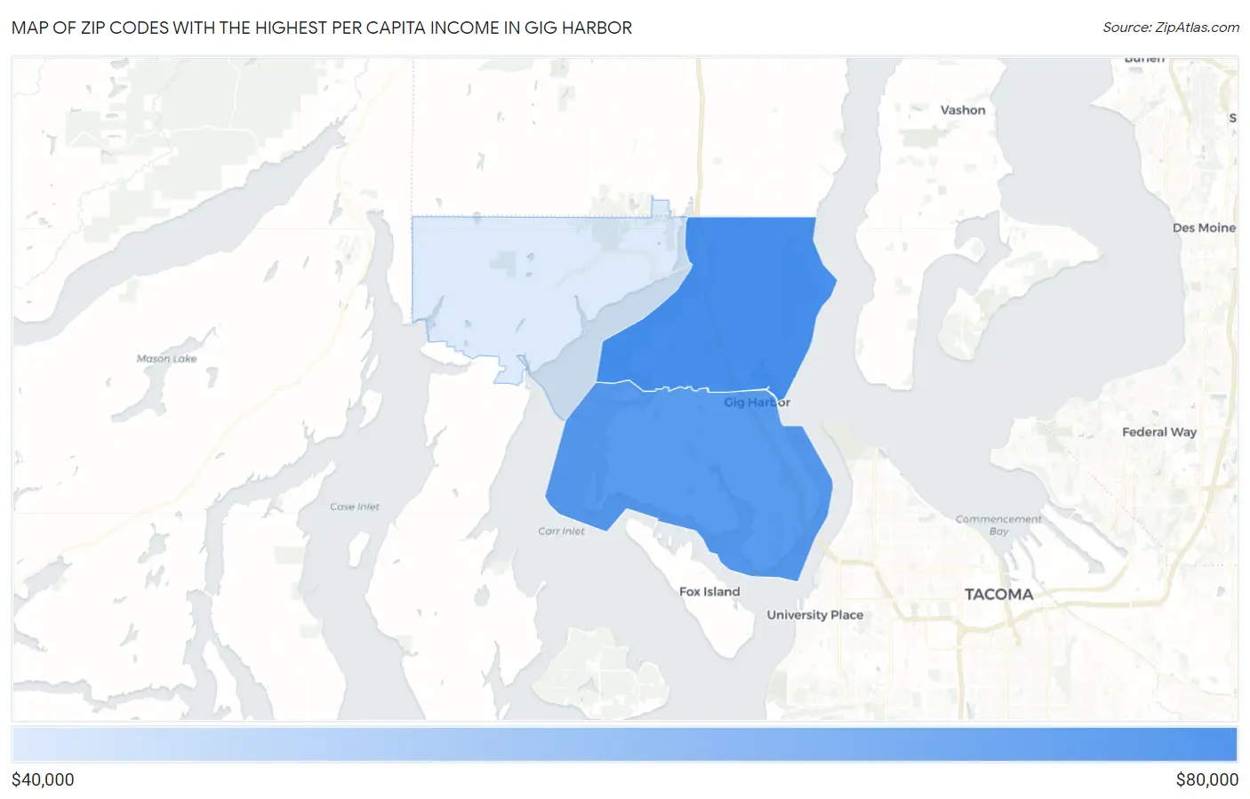 Zip Codes with the Highest Per Capita Income in Gig Harbor Map