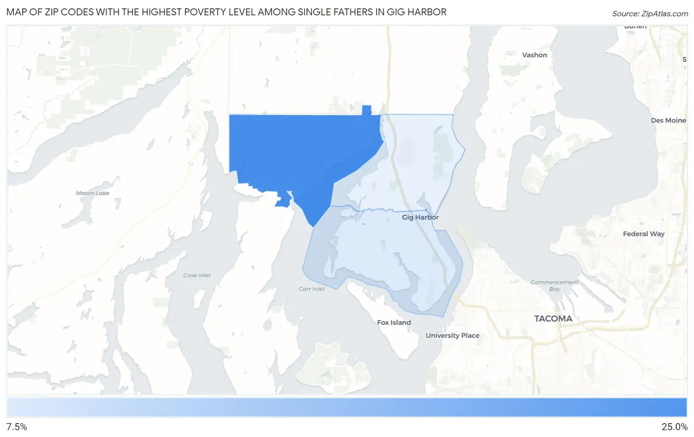 Zip Codes with the Highest Poverty Level Among Single Fathers in Gig Harbor Map