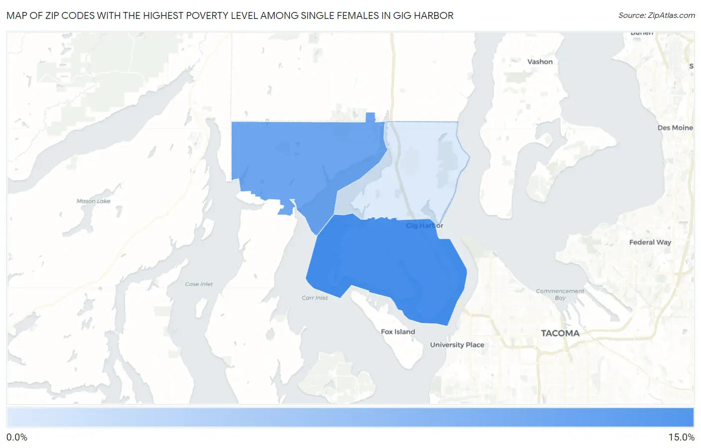 Zip Codes with the Highest Poverty Level Among Single Females in Gig Harbor Map