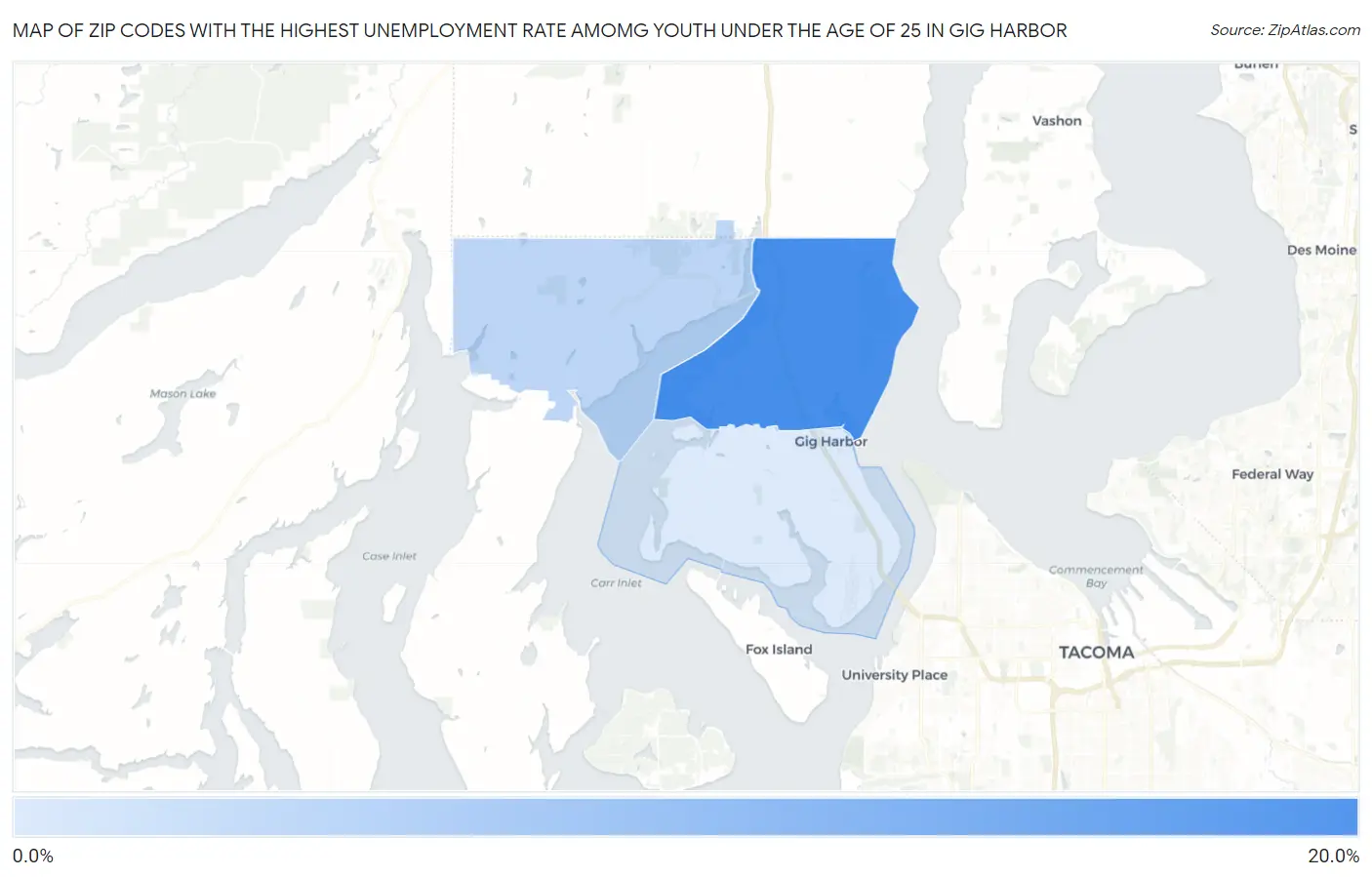 Zip Codes with the Highest Unemployment Rate Amomg Youth Under the Age of 25 in Gig Harbor Map