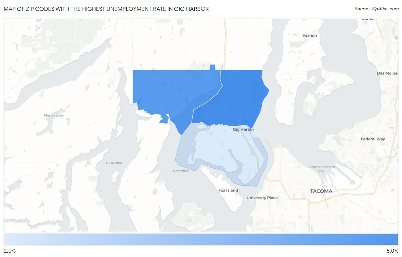 Zip Codes with the Highest Unemployment Rate in Gig Harbor Map