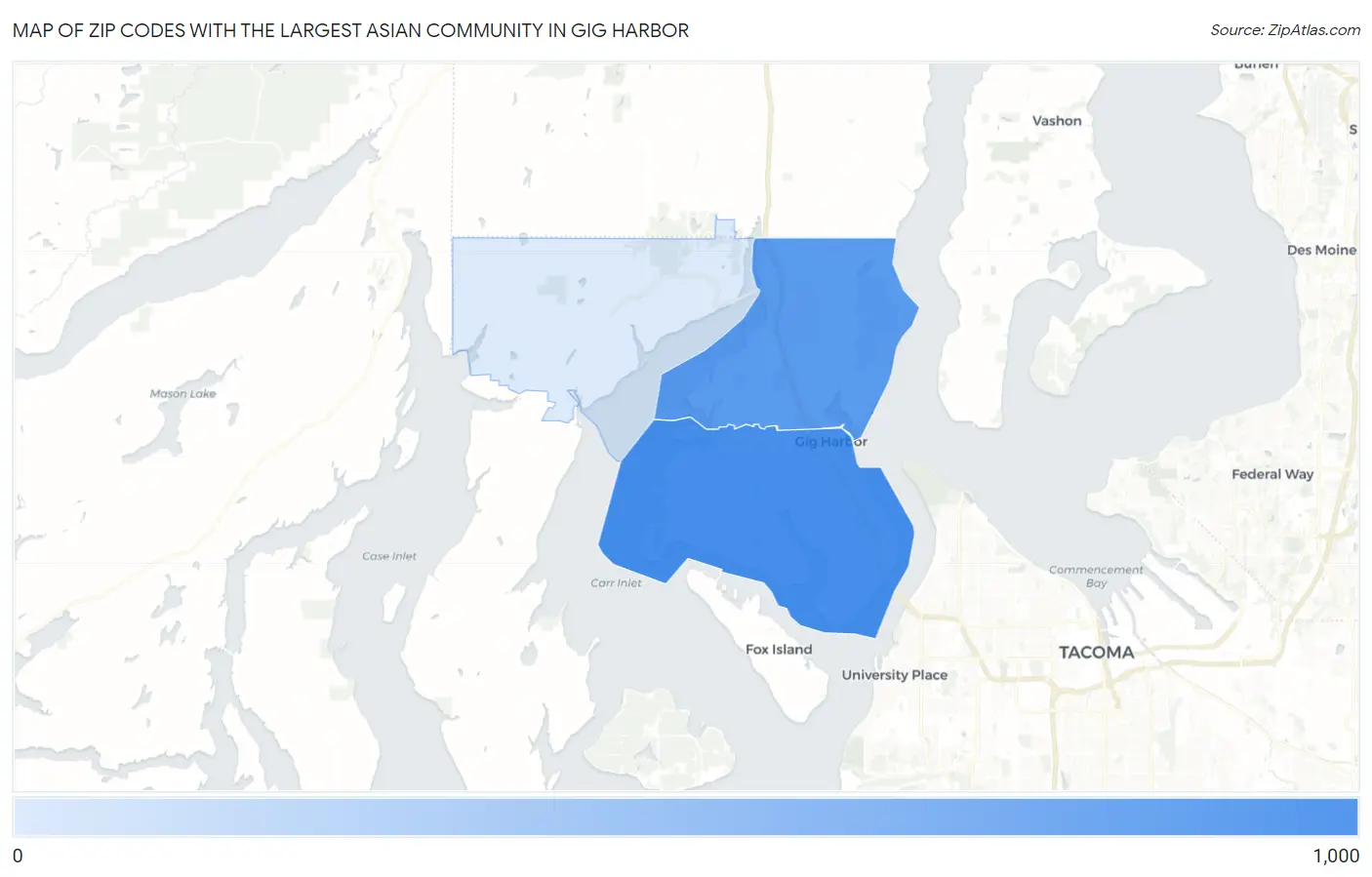 Zip Codes with the Largest Asian Community in Gig Harbor Map