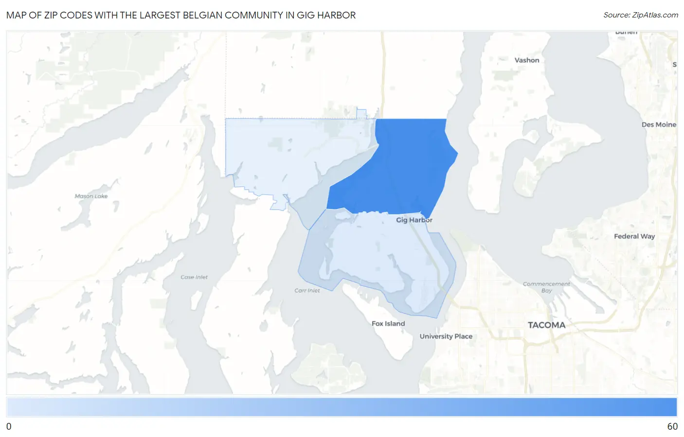 Zip Codes with the Largest Belgian Community in Gig Harbor Map