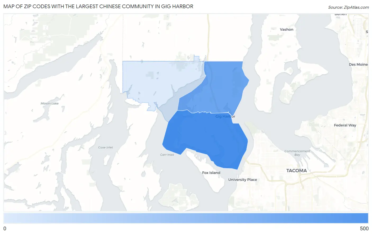 Zip Codes with the Largest Chinese Community in Gig Harbor Map