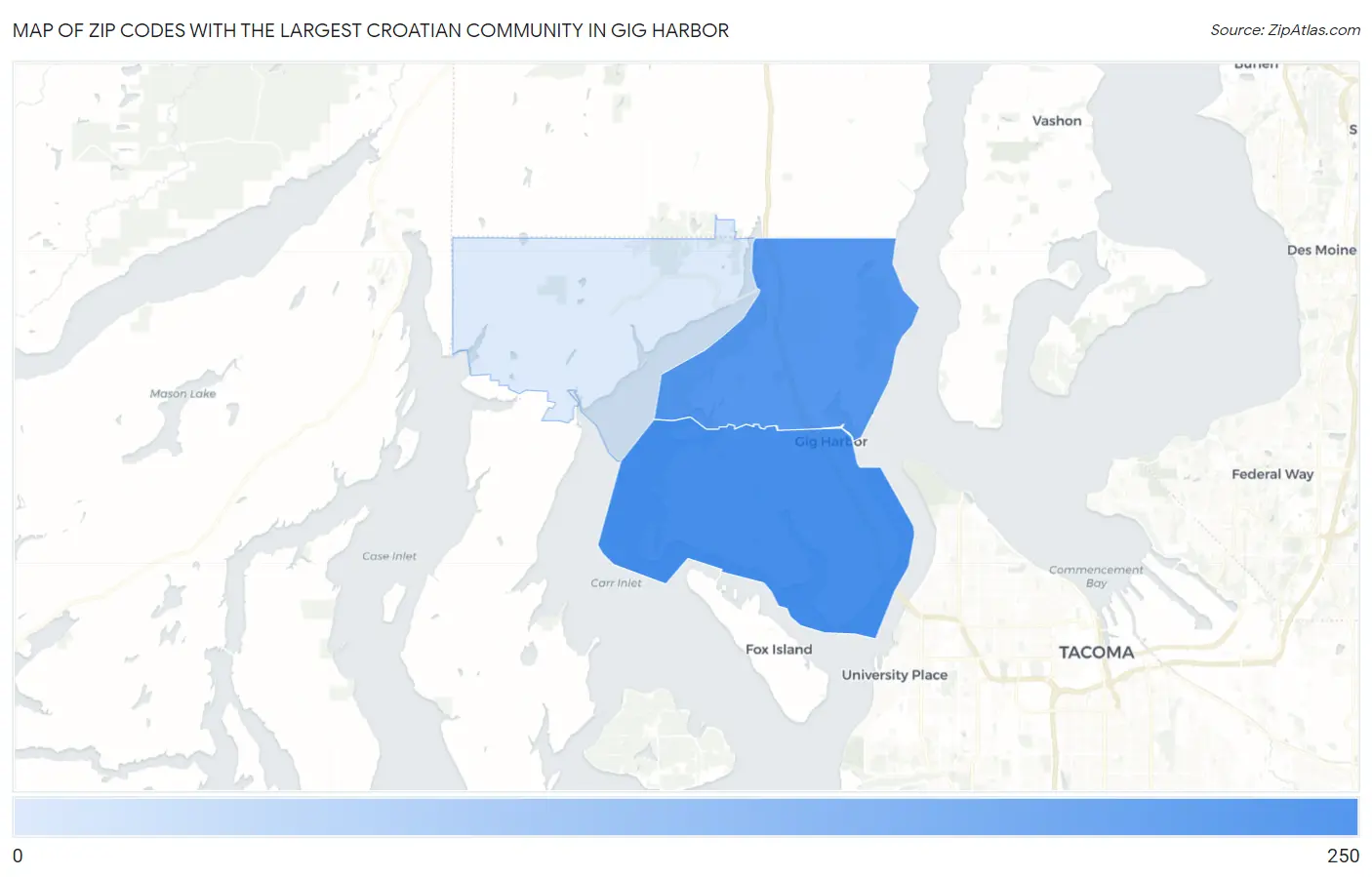 Zip Codes with the Largest Croatian Community in Gig Harbor Map