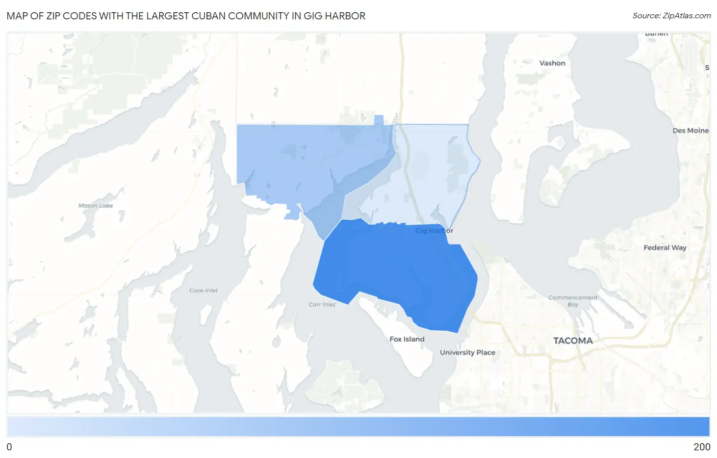Zip Codes with the Largest Cuban Community in Gig Harbor Map
