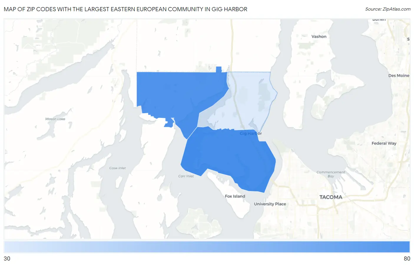 Zip Codes with the Largest Eastern European Community in Gig Harbor Map