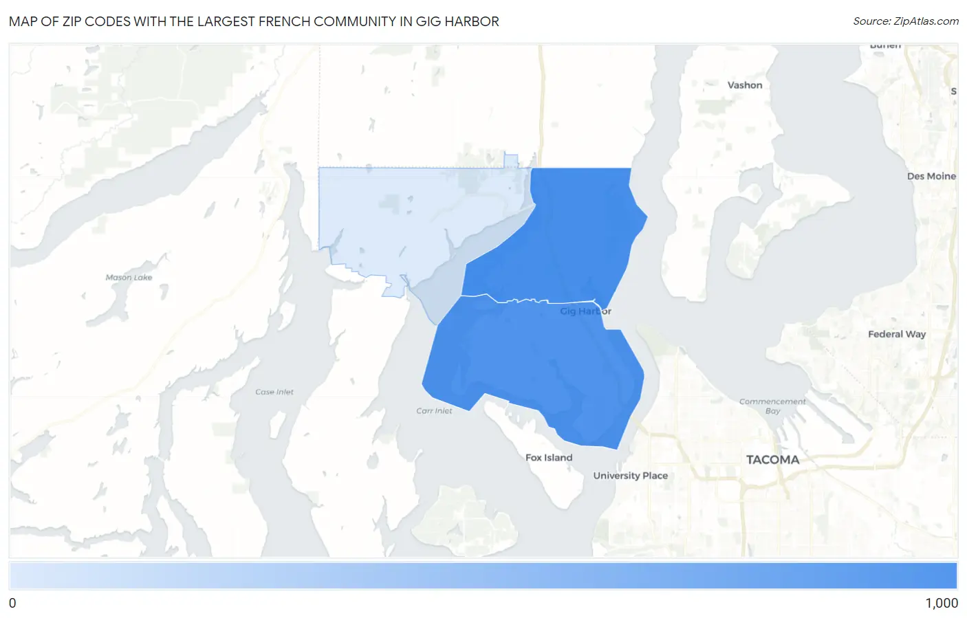 Zip Codes with the Largest French Community in Gig Harbor Map