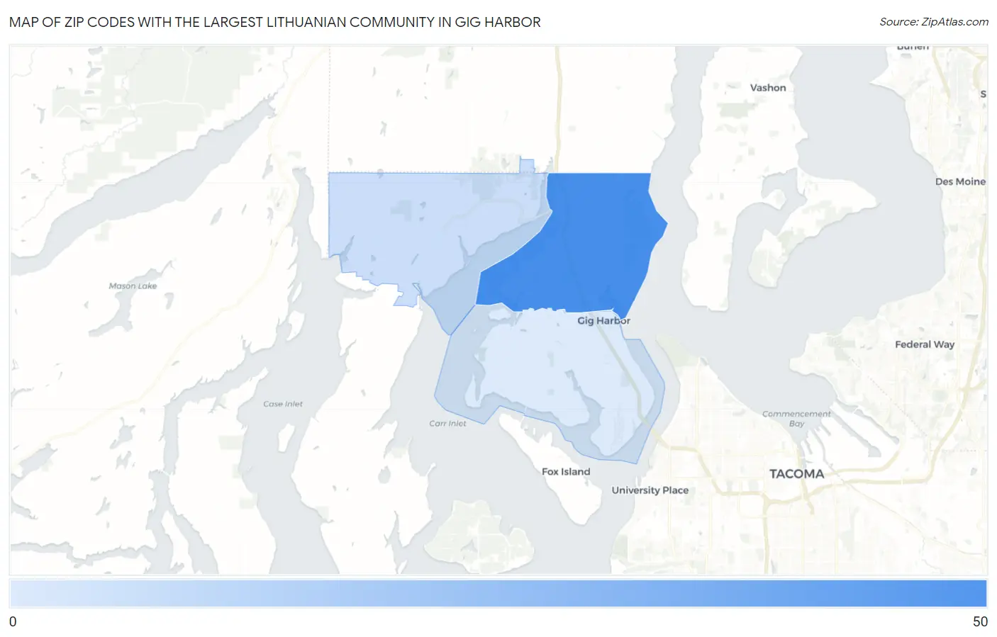 Zip Codes with the Largest Lithuanian Community in Gig Harbor Map