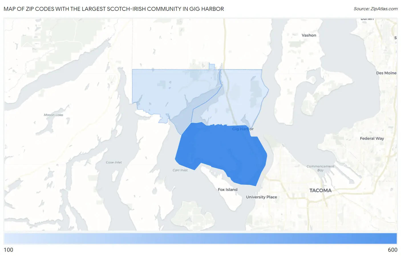 Zip Codes with the Largest Scotch-Irish Community in Gig Harbor Map