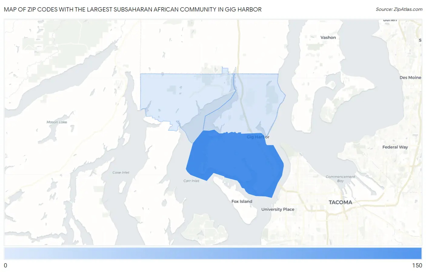 Zip Codes with the Largest Subsaharan African Community in Gig Harbor Map