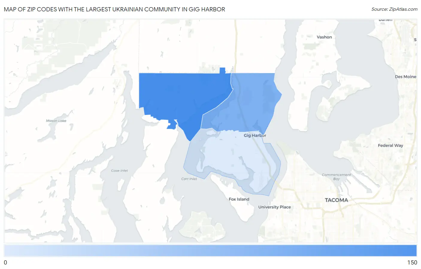 Zip Codes with the Largest Ukrainian Community in Gig Harbor Map