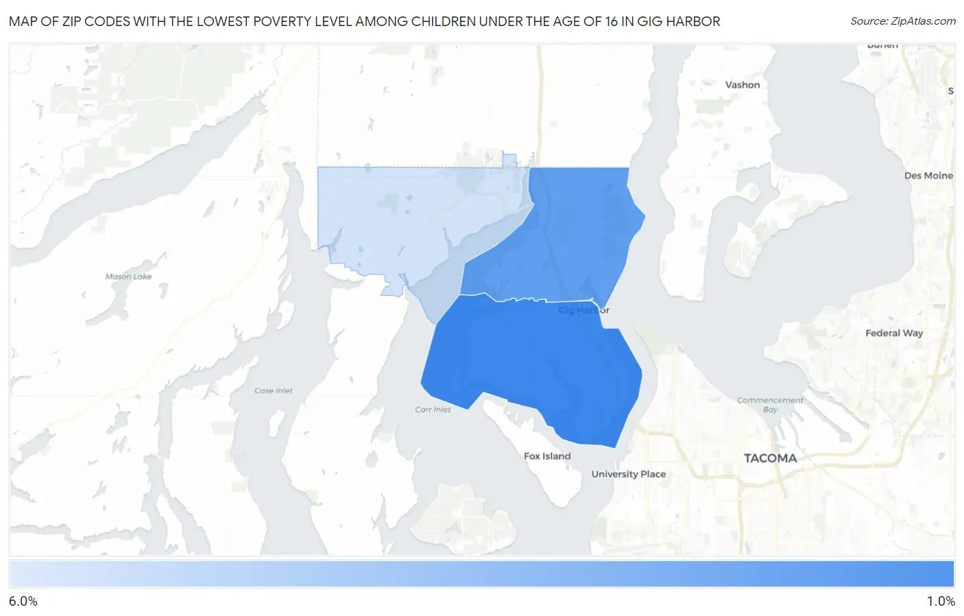 Zip Codes with the Lowest Poverty Level Among Children Under the Age of 16 in Gig Harbor Map