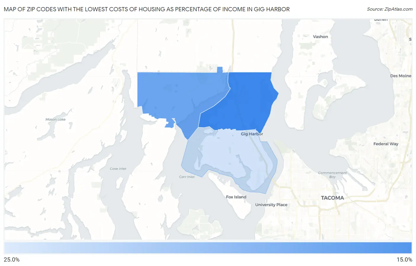 Zip Codes with the Lowest Costs of Housing as Percentage of Income in Gig Harbor Map