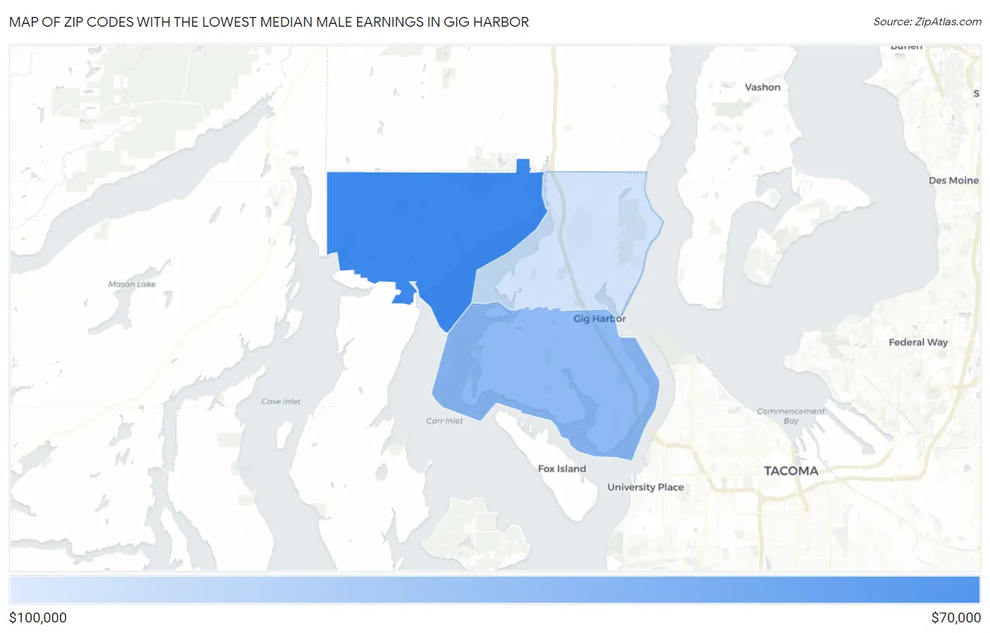 Zip Codes with the Lowest Median Male Earnings in Gig Harbor Map