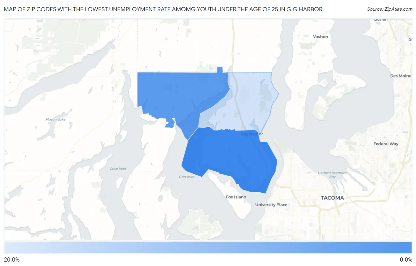 Zip Codes with the Lowest Unemployment Rate Amomg Youth Under the Age of 25 in Gig Harbor Map