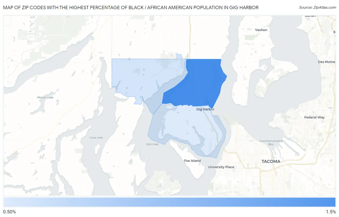 Zip Codes with the Highest Percentage of Black / African American Population in Gig Harbor Map