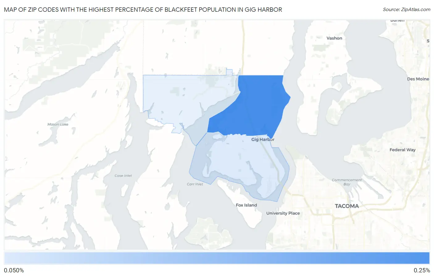 Zip Codes with the Highest Percentage of Blackfeet Population in Gig Harbor Map