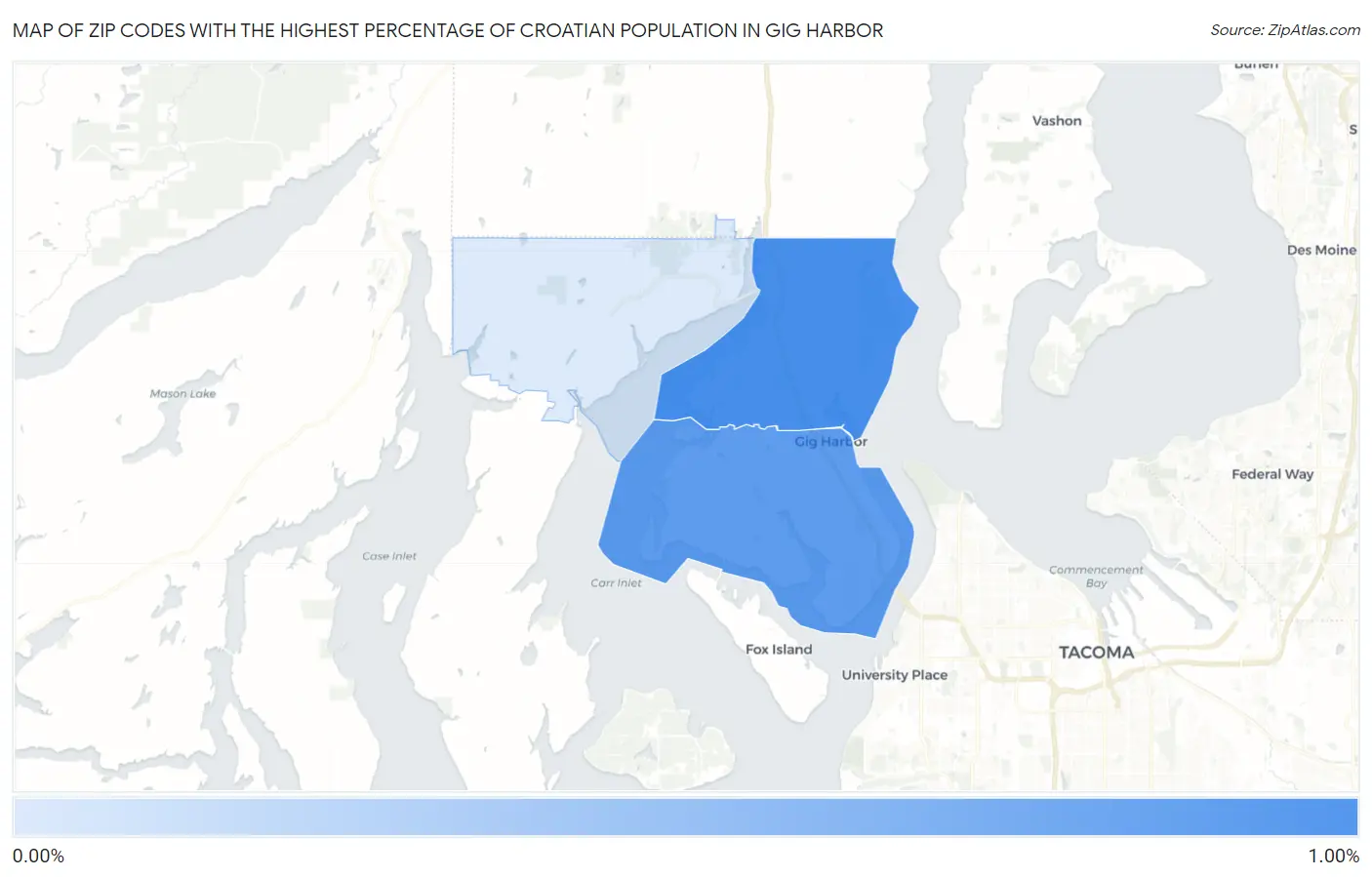 Zip Codes with the Highest Percentage of Croatian Population in Gig Harbor Map